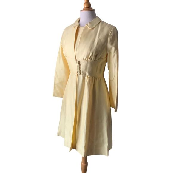 Vintage 1960s Emma Domb California Pastel Butter Yellow Dress & Jacket Size 8 - Picture 3 of 9